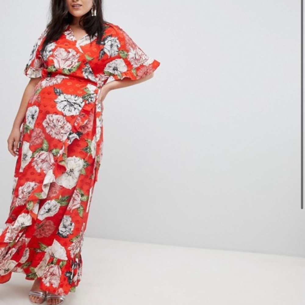 ASOS Curve floral ruffle wrap maxi dress
